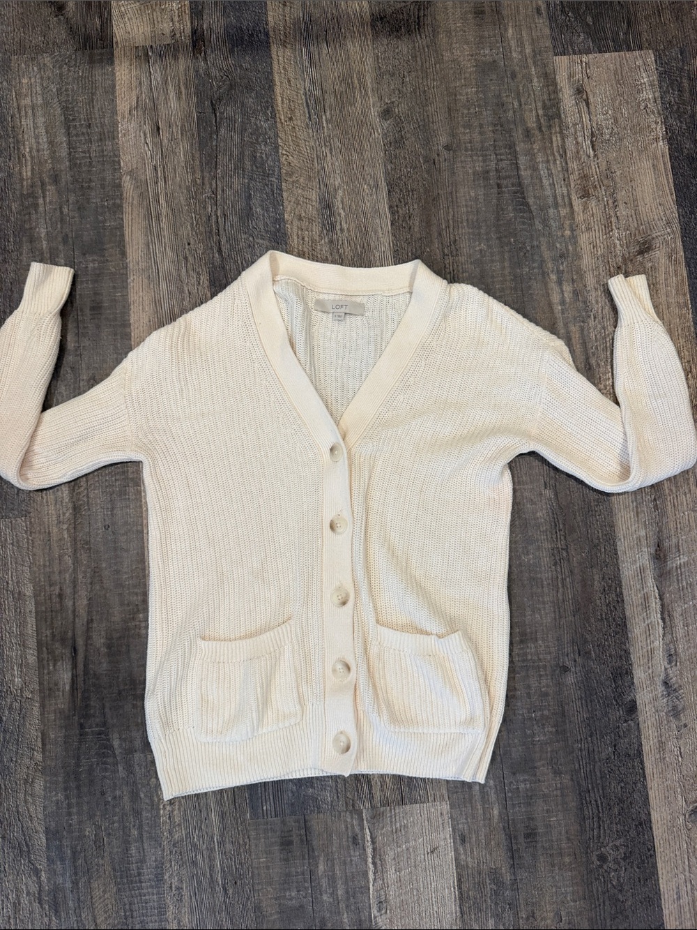 LOFT Cream Button-Up V-Neck Cardigan Sweater